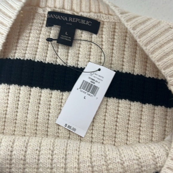Banana Republic Factory Sz L Crew Neck Cotton Striped Sweater Cream & Black FA23 - Picture 2 of 7